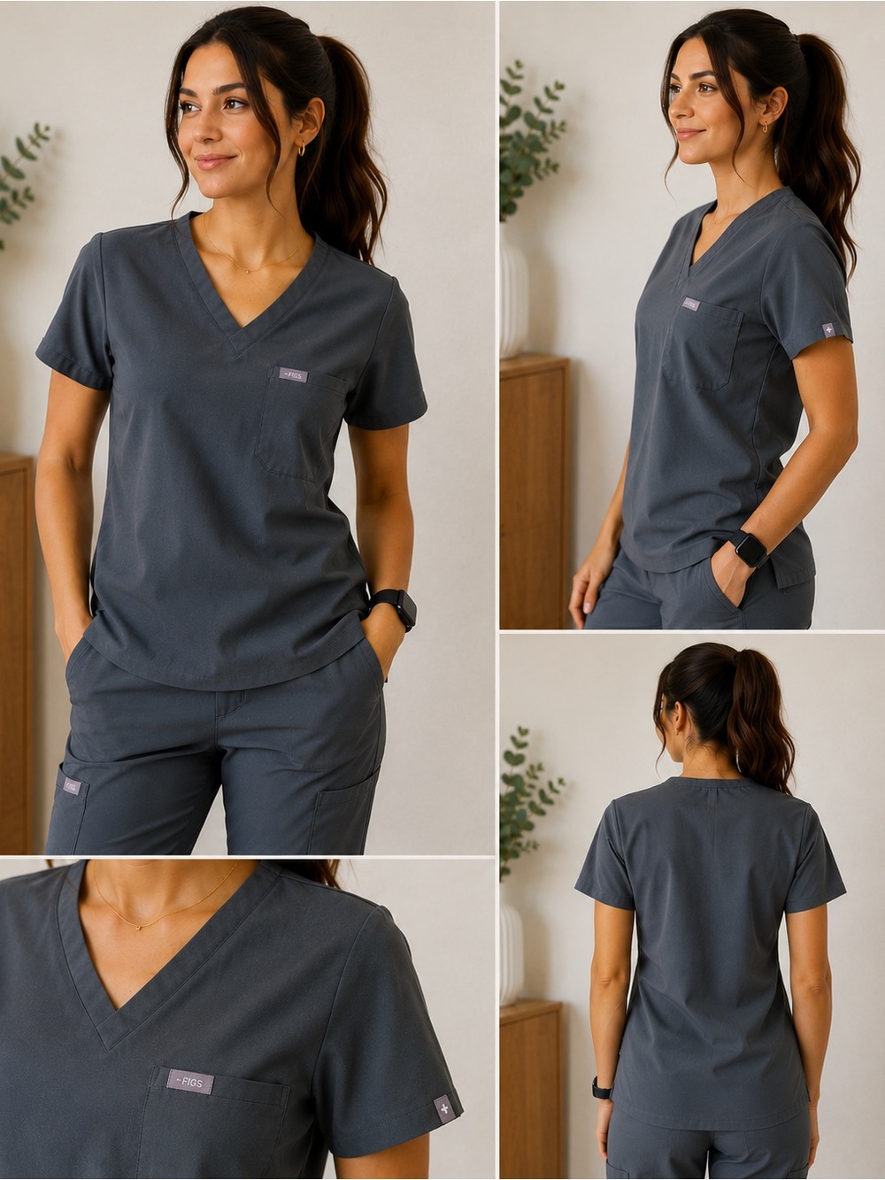 FIGS Catarina One Pocket Scrub Top Women’s Size S Gray Technical Collection